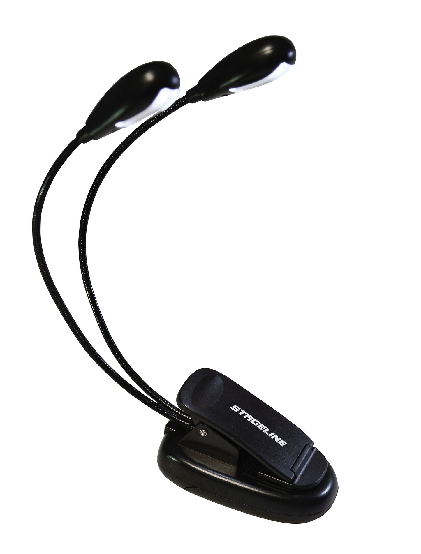 dual LED battery powered music stand light on white background