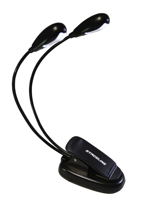 dual LED battery powered music stand light on white background